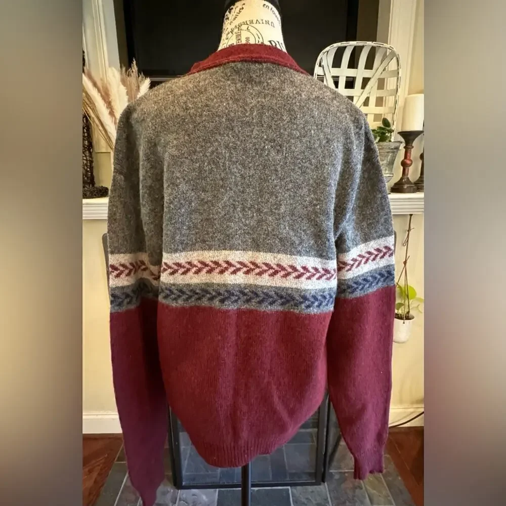 Jantzen Vintage Streetwear Wool Blend Knit Fair Isle Cardigan Sweater USA Medium - Picture 4 of 6